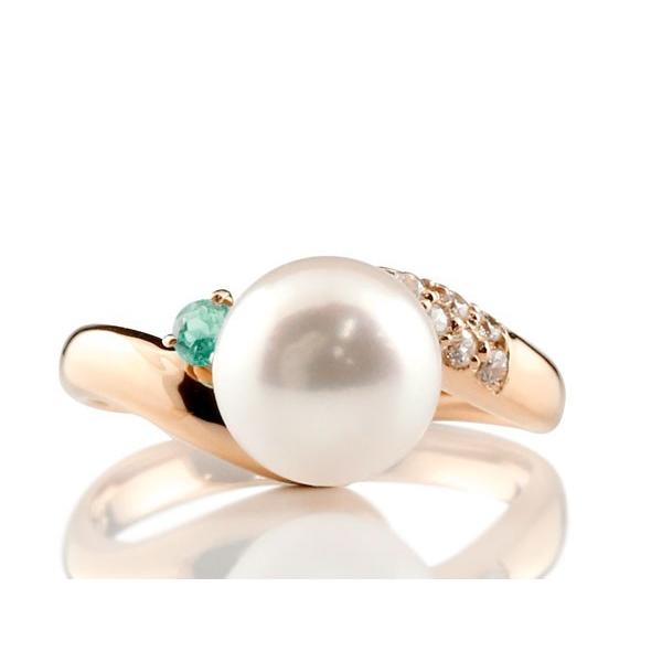 新品入荷 キュービック ピンキーリング ピンクゴールドk10キュービックジルコニア エメラルド 真珠 パールリング ゴールド リング ダイヤモンドと天然石が煌めく高級感溢れるあこや本真珠リング 指輪 人気 クリスマス 送料無料 10金 レディースアクセサリー