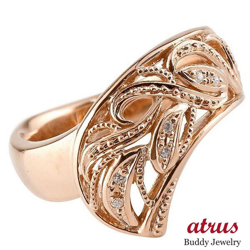 エンゲージリング 婚約指輪 ダイヤ ダイヤモンド ピンクゴールドk18 指輪 透かし 幅広リング アラベスク ミル打ち 18金 女性 セール SALE  オンラインストア限定