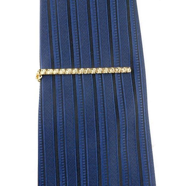 □K18刻印 ネクタイピン イエローゴールド チェーン付 ストライプ柄