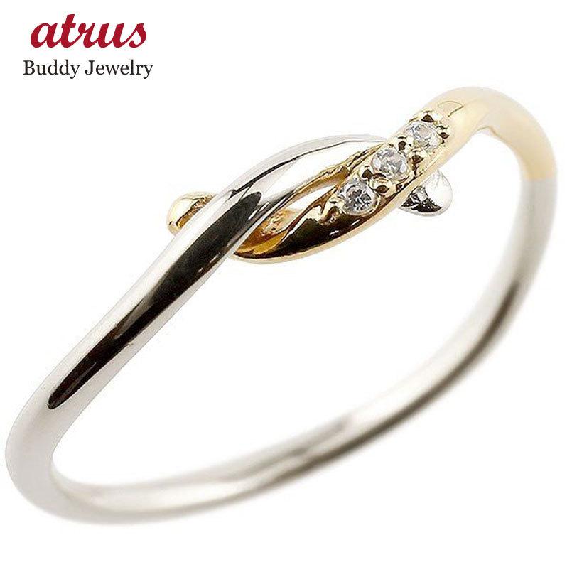 プラチナリング 安い pt900 18金 ダイヤモンド ピンキーリング ゴールド k18 18k 結び リング エンゲージリング 華奢 指輪 ダイヤ コンビ 送料無料 人気