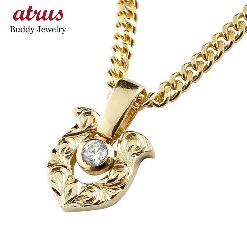 18金 ネックレス 喜平 トップ メンズ 馬蹄 キュービックジルコニア ハワイアンジュエリー キヘイ イエローゴールドK18 スクロール 蹄鉄 送料無料 セール SALE