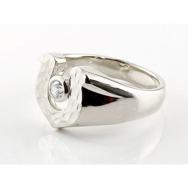 メンズ 馬蹄 ダイヤモンド シルバーリング 槌目 槌打ち 印台 指輪