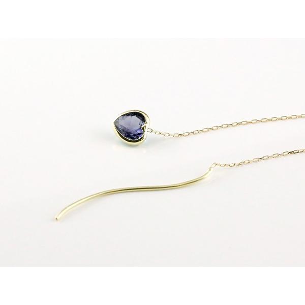 ピアス 揺れる 落ちないピアス 片耳ピアス アメリカンピアス ピアス ハート アイオライト イエローゴールドk18 18k シンプル ストッピ 揺れるピアス 人気 saleの画像