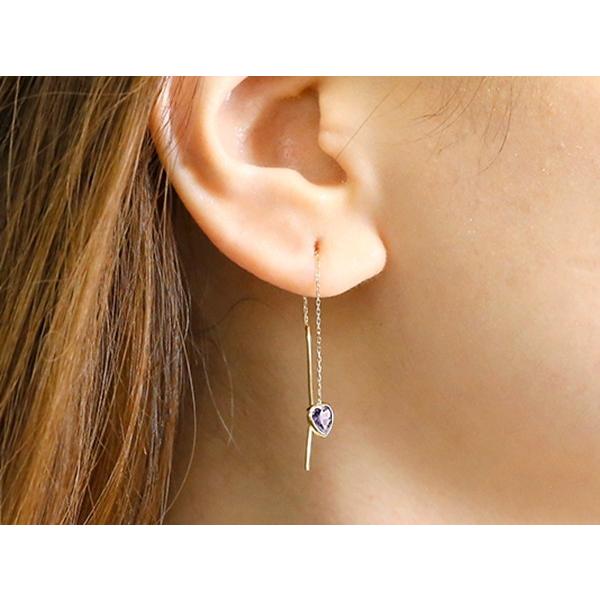 ピアス 揺れる 落ちないピアス 片耳ピアス アメリカンピアス ピアス ハート アメジスト イエローゴールドk18 18k シンプル ストッピ 揺れるピアス 人気 saleの画像