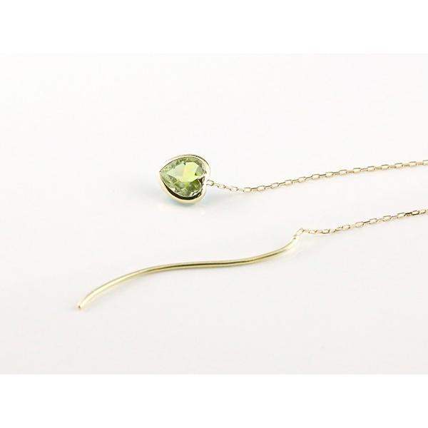 ピアス 揺れる 落ちないピアス 片耳ピアス アメリカンピアス ピアス ハート ペリドット イエローゴールドk18 18k シンプル ストッピ 揺れるピアス 人気 saleの画像