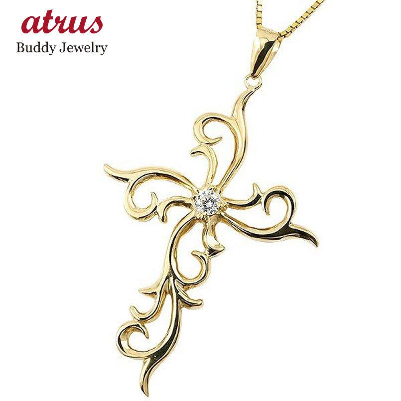 コンビニ受取対応商品 メンズ ネックレス トップ ペンダント イエローゴールドk10 ダイヤモンド 一粒 クロス 10金 チェーン 十字架 人気 コントラッド 東京 シンプル 絶対一番安い Lespakigali Com