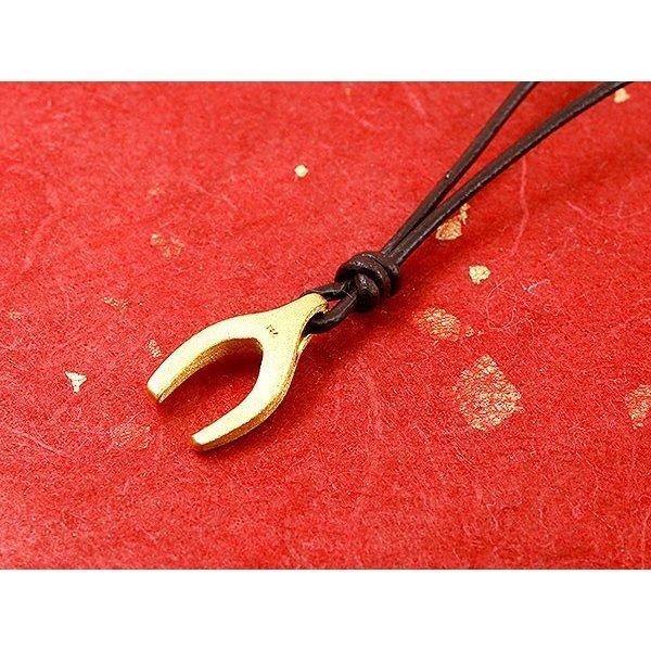 純金 メンズ ネックレス 革紐 24金 トップ 金 ゴールド 24K ウィッシュボーン ペンダントトップ k24 wishbone トレジャーハンター 人気 SALE_4