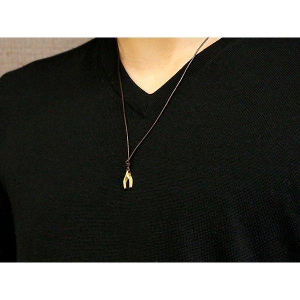 純金 メンズ ネックレス 革紐 24金 トップ 金 ゴールド 24K ウィッシュボーン ペンダントトップ k24 wishbone トレジャーハンター 人気 SALE_2