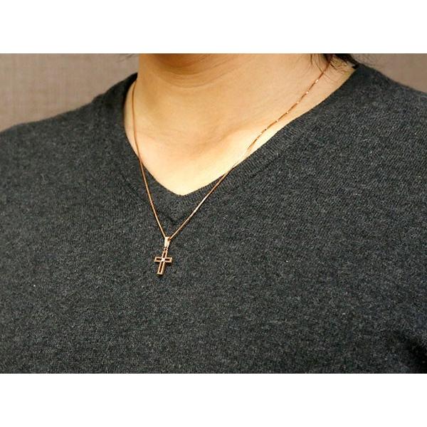 メンズ クロス ネックレス トップ ピンクゴールドk18 ペンダント ダイヤモンド 一粒 18金 十字架 人気 透かし つや消し マット仕上げ 送料無料 セール saleの画像