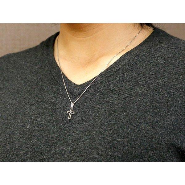 メンズ クロス ネックレス トップ シルバー ペンダント ダイヤモンド 一粒 チェーン 十字架 透かし つや消し マット仕上げ シンプル 送料無料 セール saleの画像