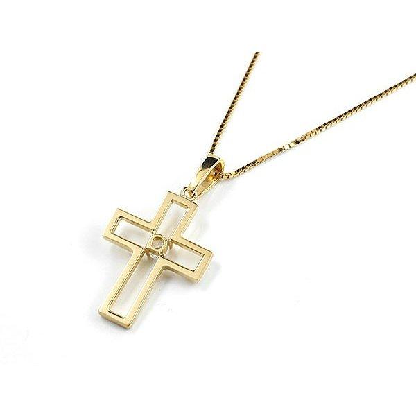 18金ネックレス トップ メンズ クロス イエローゴールドk18 ペンダント ダイヤモンド 一粒 十字架 人気 透かし つや消し マット仕上げ 送料無料 セール saleの画像