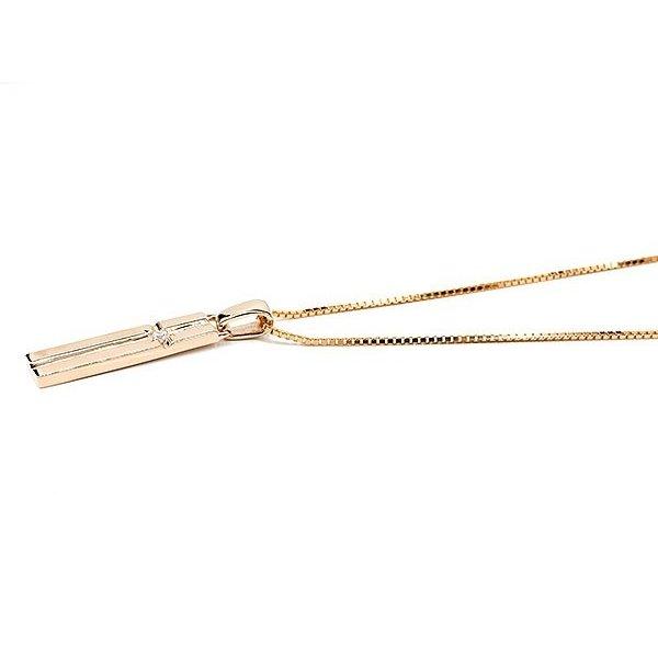 メンズ ネックレス クロス ピンクゴールドk18 バーネックレス トップ ダイヤモンド 一粒 18金 18ｋ プレートネックレス トップ トレジャーハンター 人気 saleの画像