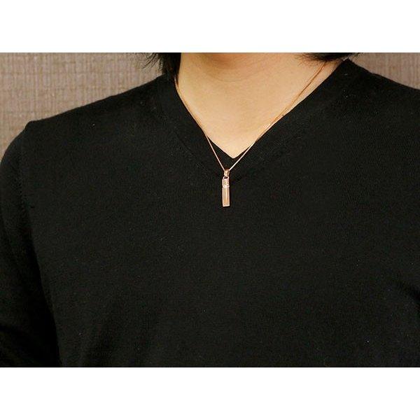 メンズ ネックレス クロス ピンクゴールドk18 バーネックレス トップ ダイヤモンド 一粒 18金 18ｋ プレートネックレス トップ トレジャーハンター 人気 saleの画像