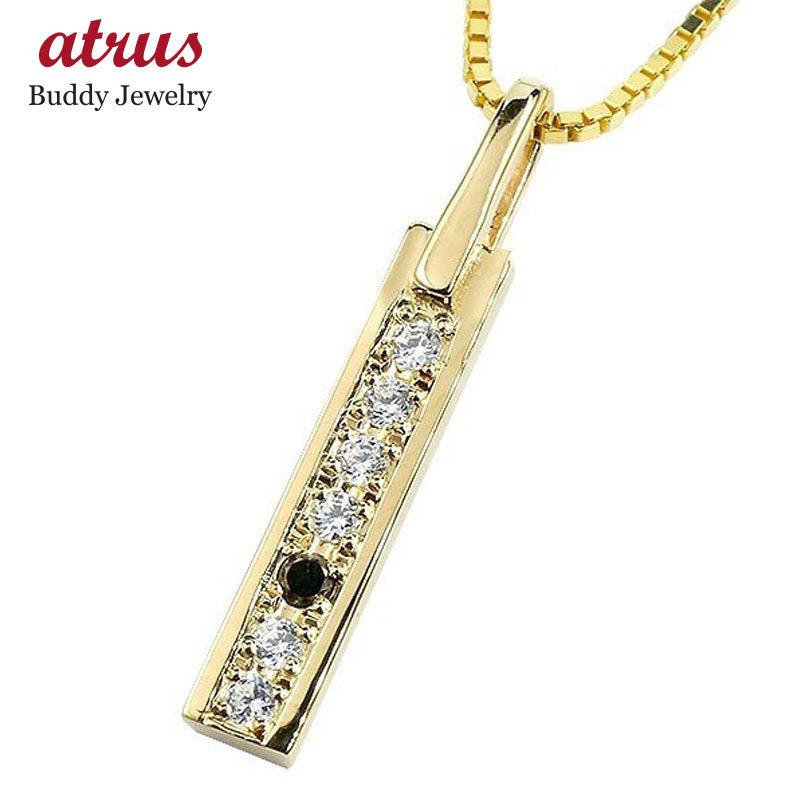 18金ネックレス トップ メンズ イエローゴールドk18 バー ブラックダイヤモンド ダイヤ ペンダント 18ｋ チェーン プレート トレジャーハンター セール SALE