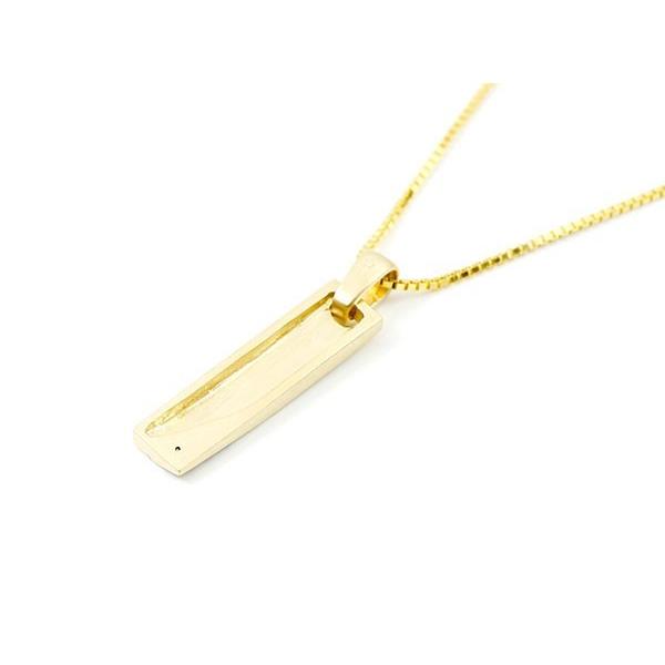 18金ネックレス トップ メンズ イエローゴールドk18 バー ブラックダイヤモンド ダイヤ ペンダント チェーン プレート ホーニング加工 つや消し セール saleの画像
