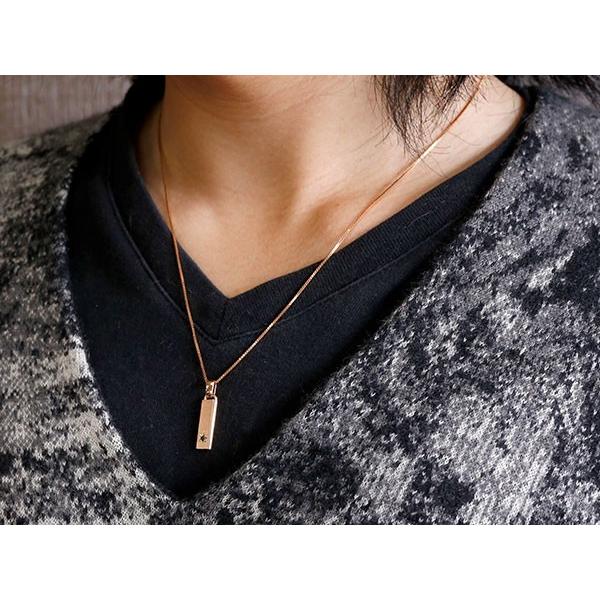 ネックレス メンズ ピンクゴールドk18 バーネックレス ブラックダイヤモンド ダイヤ 18金 プレートネックレス ホーニング加工 つや消し 人気 セール SALE メンズアクセサリー