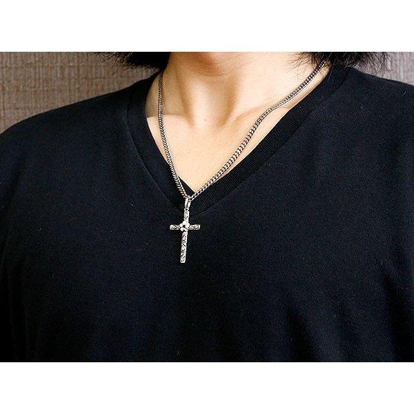 ネックレス メンズ シルバー 喜平 クロス ハワイアンジュエリー トップ キュービックジルコニア sv925 プルメリア いぶし仕上げ 十字架 人気 セール saleの画像