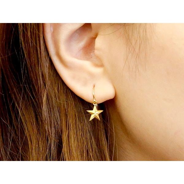 24金 ピアス ペア 揺れる スター 星 純金 フックピアス イエローゴー ルドk18 18金 ゴールド 揺れるピアス 送料無料 セール saleの画像