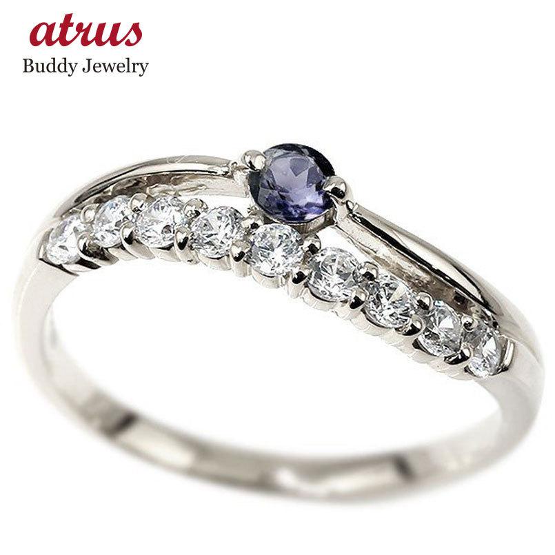 公式通販 婚約指輪 安い リング アイオライト ホワイトゴールドk18 キュービックジルコニア ウェーブ 指輪 18金 2連リング エンゲージリング レディース のオシャレな Skylanceronline Com