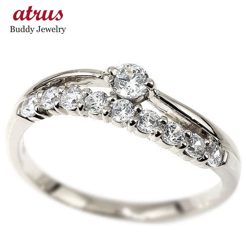 オンライン大阪 送料無料 普段使い 指輪 レディース リング リング ホワイトゴールドk10 ハーフエタニティ ゴールド キュービックジルコニア ウェーブ 4月誕生石 2連リング 10金 アウトレット店舗 Ameriaadvisory Am