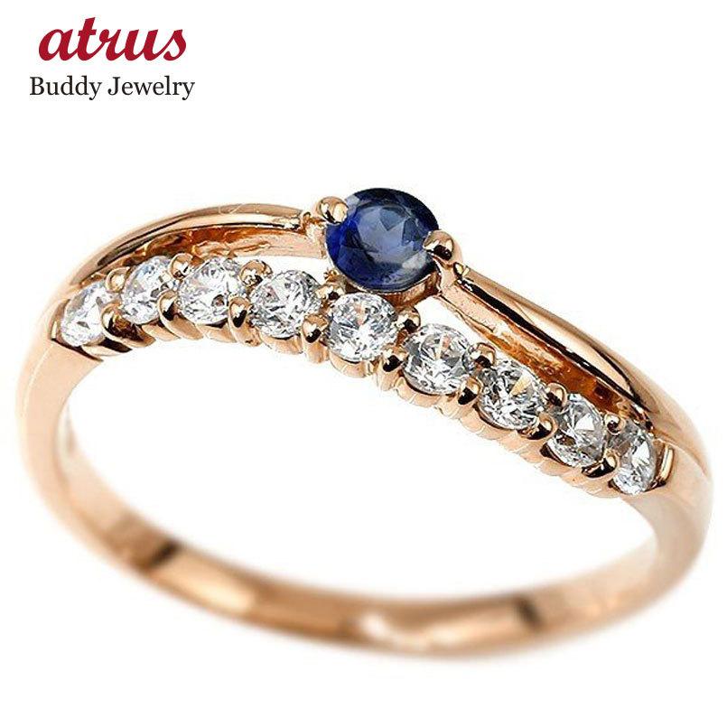 K18ピンクゴールド マリッジリング 9月の誕生石 にも サファイア 天然ダイヤモンド ランキングtop10 にも