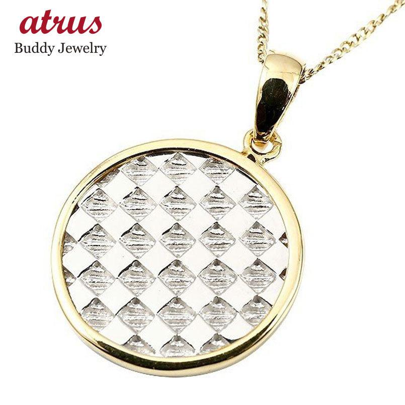 高級素材使用ブランド ネックレス 知的でクールなチェスパターンネックレス トップ トレジャーハンター つや消し 男性用 シンプル 地金 10金 コンビ イエローゴールドk10 ホワイトゴールドk10 チェスパターン メンズ メンズアクセサリー