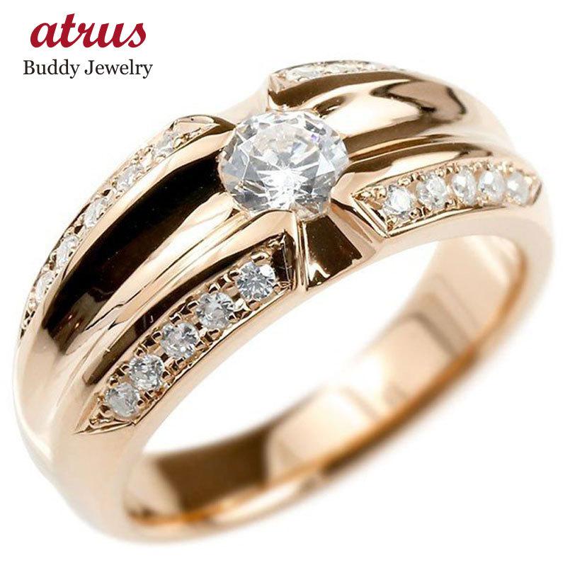 メンズ リング キュービックジルコニア ピンクゴールドk10 幅広 指輪 リング 10金 男性用 送料無料 人気 バレンタイン 2024