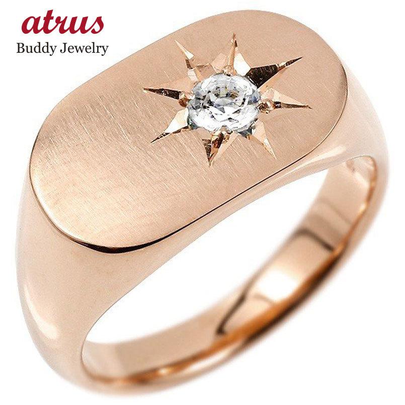 メンズ リング ダイヤモンド ピンクゴールドk18 印台 幅広 指輪 つや消し サテン仕上げ ダイヤ 一粒 後光留め 18金 男性用 ピンキーリング 送料無料 Www Lagence Sausheim Fr