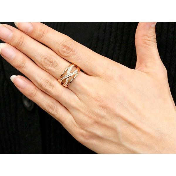 ゴールド リング ダイヤモンド レディース ピンクゴールド 10k 幅広 太め クロス 透かし ピンキーリング 婚約指輪 指輪 シンプル おしゃれ 送料無料 セール saleの画像