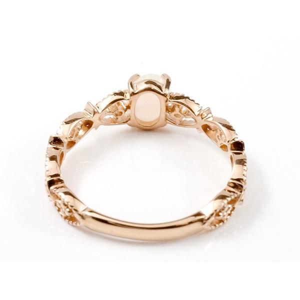 リング ゴールド 安い オパール ダイヤモンドゴールド 18k 透かしリング ピンクゴールドk18 エンゲージリング 指輪 ミル打ち ピンキーリング セール saleの画像
