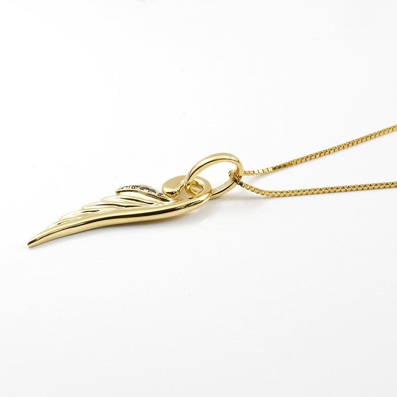 18金ネックレス トップ メンズ ブラックダイヤモンド イエローゴールドk18 羽根 ペンダント チェーン 男性用 天使 エンジェル 羽 翼 フェザー セール SALE ファッション 腕時計、アクセサリー メンズアクセサリー