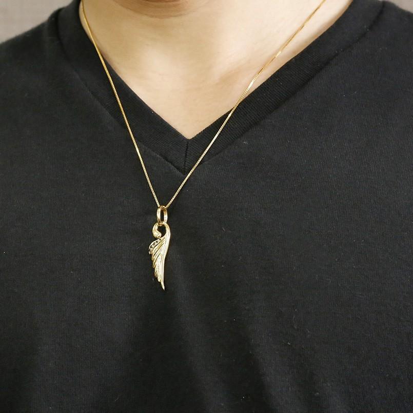 18金ネックレス トップ メンズ ブラックダイヤモンド イエローゴールドk18 羽根 ペンダント チェーン 男性用 天使 エンジェル 羽 翼 フェザー セール SALE ファッション 腕時計、アクセサリー メンズアクセサリー