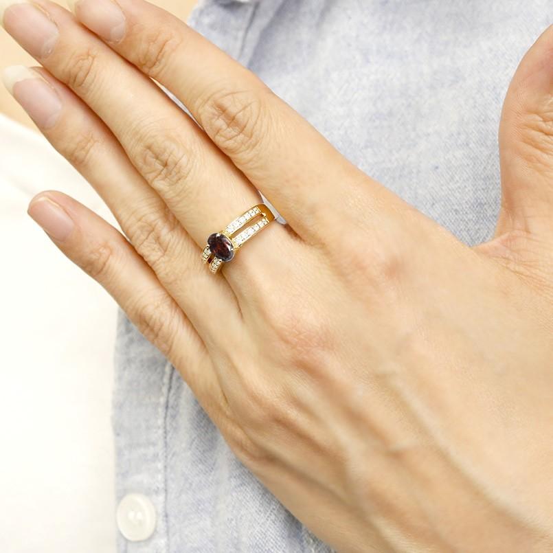 リング ダイヤモンド ガーネット イエローゴールドk18 婚約指輪 ダイヤ ピンキーリング指輪 幅広 エンゲージリング 18金 レディース 送料無料 セール SALE ヨンドシー ネックレス K18イエローゴールド 4℃