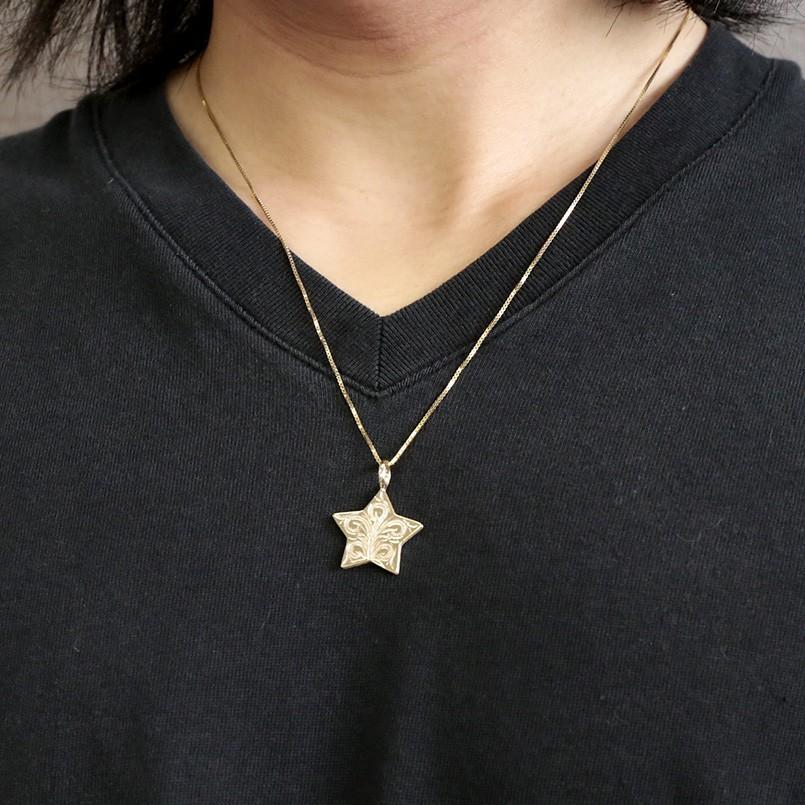 おまけ付 ゴールドk10 ネックレス メンズ ハワイアンジュエリー メンズネックレス 星 ハワイアンジュエリー 星 送料無料 スター 地金 ベネチアンチェーン 10金 つや消し ペンダント スクロール マイレ メンズアクセサリー Meorboston Org