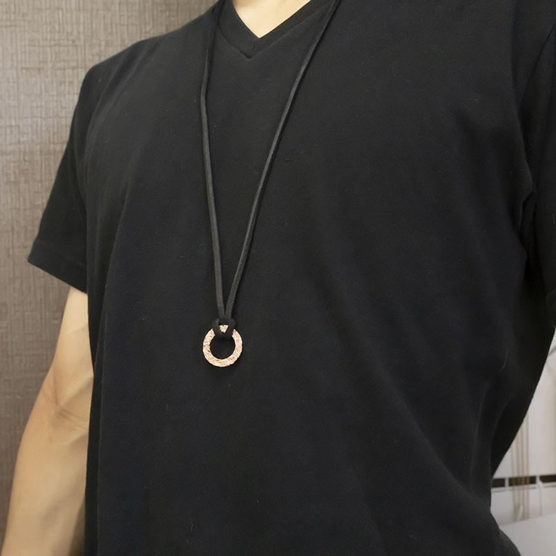 ハワイアンジュエリー メンズ ネックレス ピンクゴールドk18 リング 革ひも 18金 輪っか リングネックレス トップ キーリングネックレス トップ セール SALE