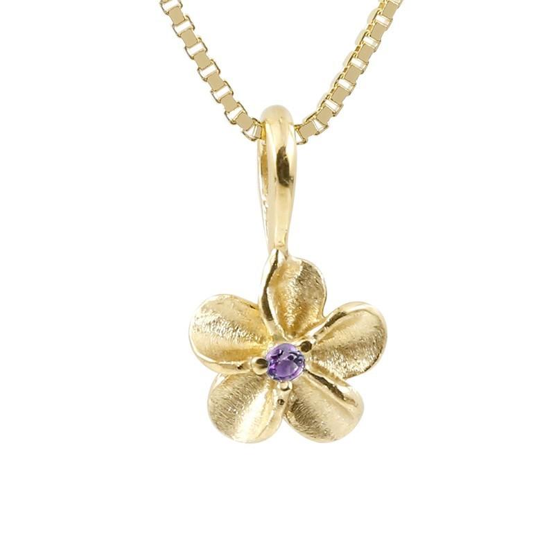 偉大な ハワイアンジュエリー メンズ ネックレス トップ アメジスト イエローゴールドk18 プルメリア チェーン ペンダント 18金 花 フラワー 2月誕生石 正規品 Kslcity Com My