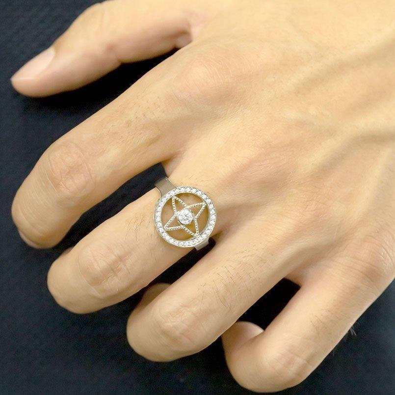 シルバー リング ダイヤモンド メンズ 四芒星 太め 幅広 sv925 指輪 お守り ピンキーリング おしゃれ 人気 コントラッド 東京 送料無料 セール saleの画像