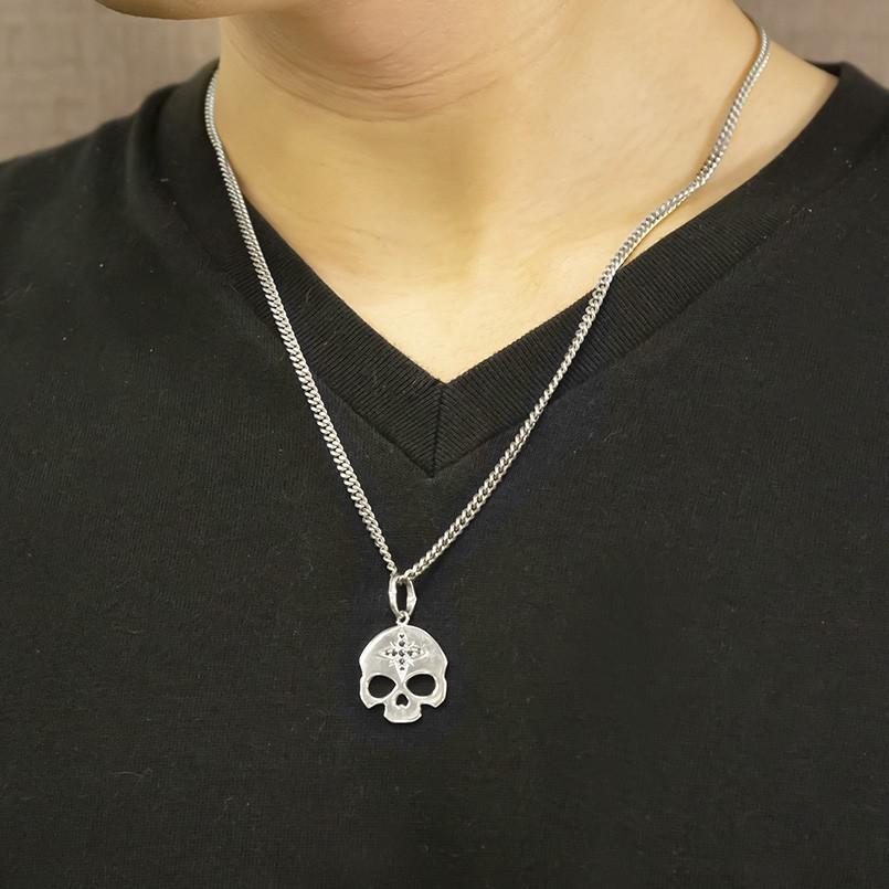 ネックレス メンズ 喜平 ブラックダイヤモンド シルバー925 ドクロ ペンダント sv925 キヘイチェーン プルメリア スカル 髑髏 コントラッド東京 セール saleの画像