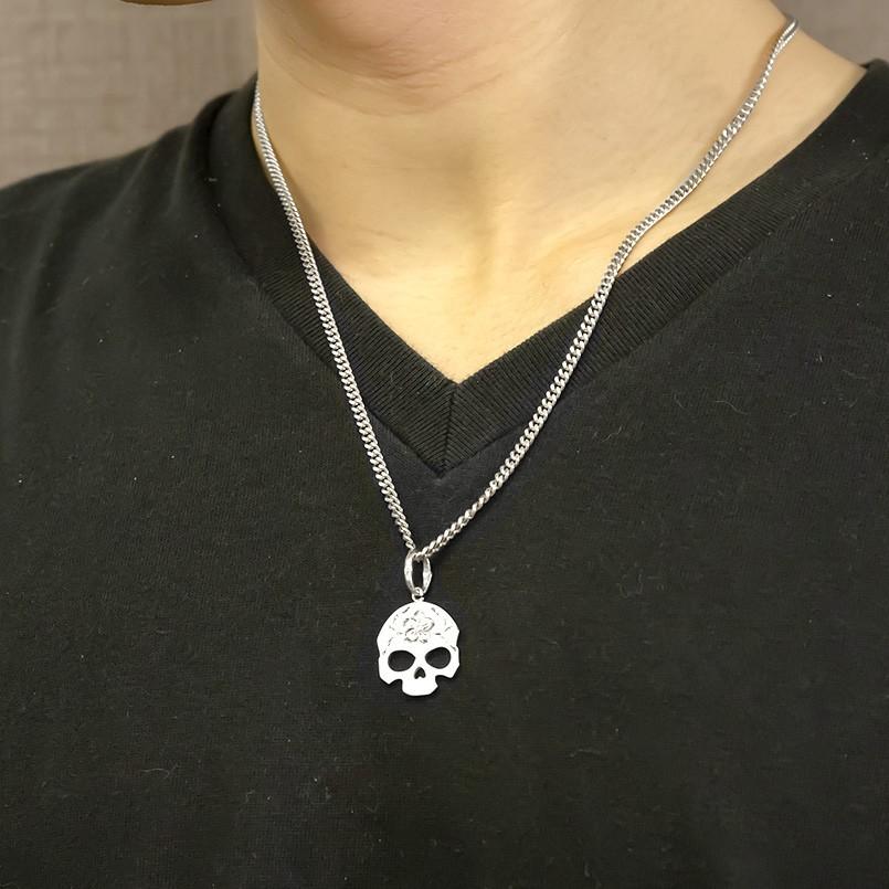 ネックレス メンズ 喜平 ブラックダイヤモンド シルバー925 ドクロ ペンダント sv925 キヘイチェーン プルメリア スカル 髑髏 コントラッド東京 セール saleの画像