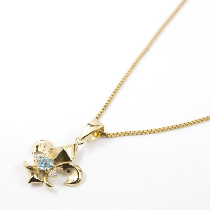 かわいい ダイヤモンド ブルートパーズ メンズ ネックレス ユリの紋章モチーフ 根強い人気 メンズジュエリー イエローゴールドk10 人気 クリスマス 送料無料 フルール ド リス 男性 シンプル 10金 ペンダント ユリの紋章 メンズアクセサリー