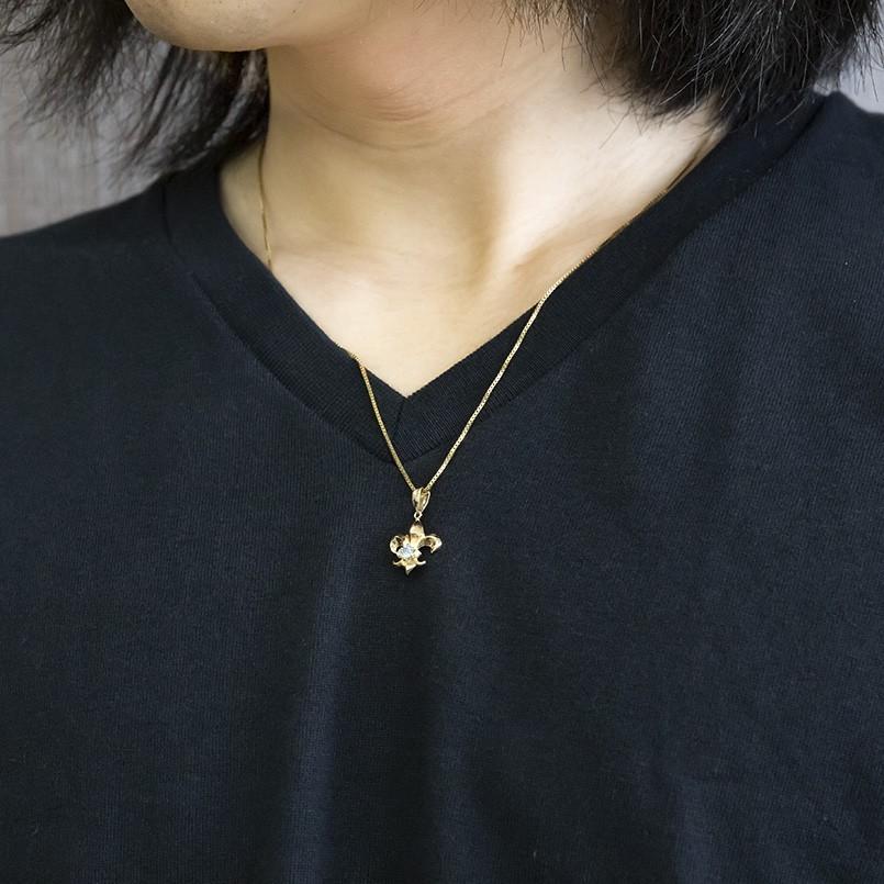 かわいい ダイヤモンド ブルートパーズ メンズ ネックレス ユリの紋章モチーフ 根強い人気 メンズジュエリー イエローゴールドk10 人気 クリスマス 送料無料 フルール ド リス 男性 シンプル 10金 ペンダント ユリの紋章 メンズアクセサリー