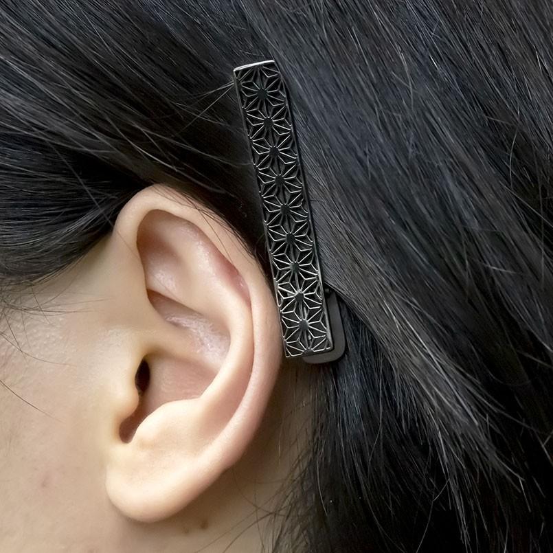 メンズ ヘアクリップ シルバー925 ブラックメッキ 麻の葉 模様 和柄 切子 透かし ネクタイピン タイホルダー タイバー マネークリップ 人気 セール saleの画像