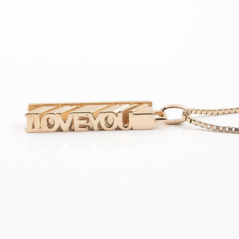ネックレス トップ メンズ ピンクゴールドk10 バーネックレス トップ I LOVE YOU 側面 メッセージ ペンダント 10金 男性 スティック 送料無料 セール saleの画像