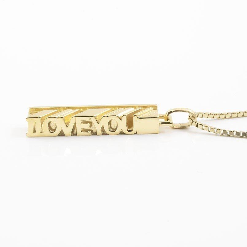 18金ネックレス トップ メンズ イエローゴールドk18 バー I LOVE YOU 側面 メッセージ ペンダント チェーン 男性用 スティック 送料無料 人気 セール saleの画像