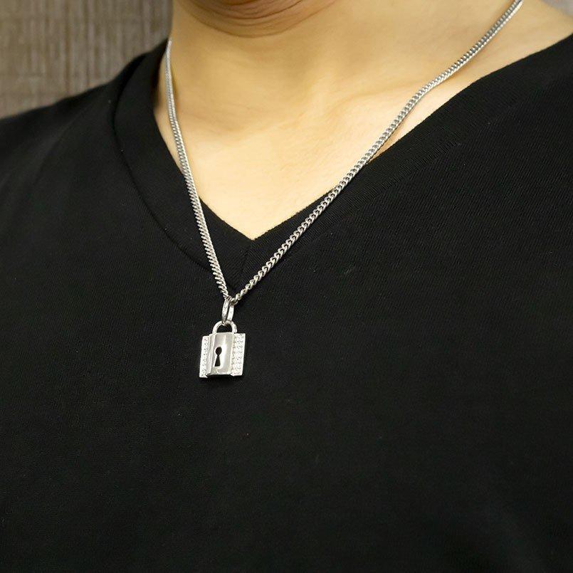 ネックレス トップ メンズ 喜平 キュービックジルコニア シルバー925 南京錠 鍵 キー ペンダント sv925 パドロック キヘイチェーン 送料無料 セール saleの画像