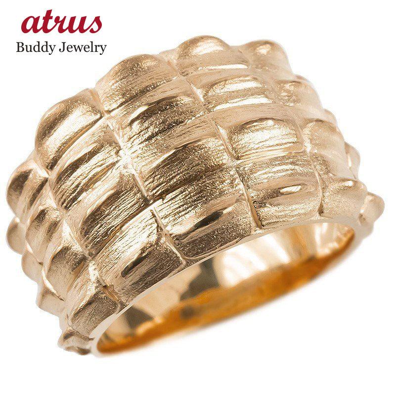 リング メンズ ゴールド 指輪 10k ピンクゴールドk10 太め クロコダイル シンプル ピンキーリング ワニ 男性 つや消し 幅広 地金 送料無料 人気 セール SALE