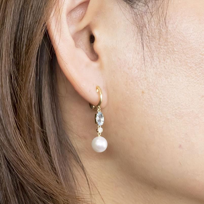 ピアリング 18金 フープイヤリング ゴールド 18k アクアマリン パール アコヤ本真珠 キュービック イエローゴールドk18 あすつく 送料無料 セール SALE イエローゴールドk18 18金 18k あすつく プレゼント