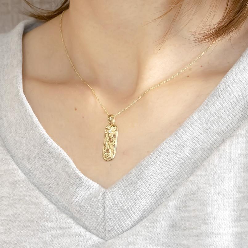 18金 ネックレス トップ ダイヤモンド 一粒 ゴールド イエローゴールドk18 ハワイアンジュエリー 透かし ペンダント あすつく 送料無料 セール saleの画像