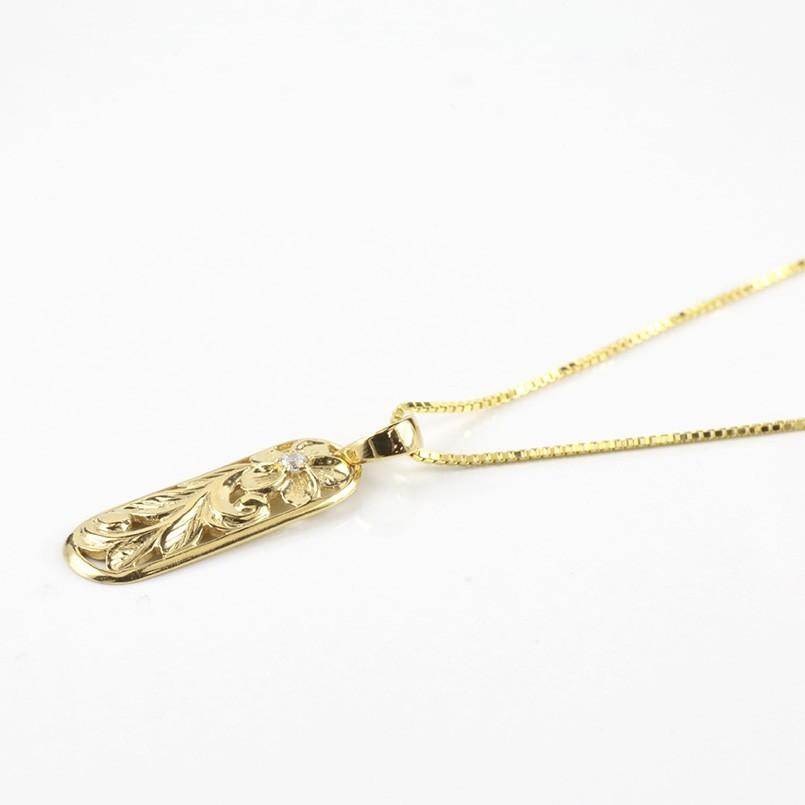 18金 ネックレス トップ メンズ ダイヤモンド 一粒 18k ゴールド イエローゴールドk18 ハワイアン プルメリア マイレ 透かし 送料無料 人気 セール saleの画像