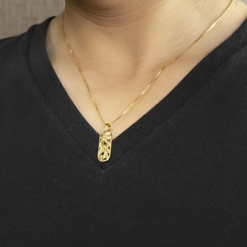 18金 ネックレス トップ メンズ ダイヤモンド 一粒 18k ゴールド イエローゴールドk18 ハワイアン プルメリア マイレ 透かし 送料無料 人気 セール saleの画像